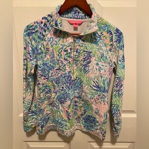 Lilly Pulitzer Blue and Green zip Pullover Patterned Top